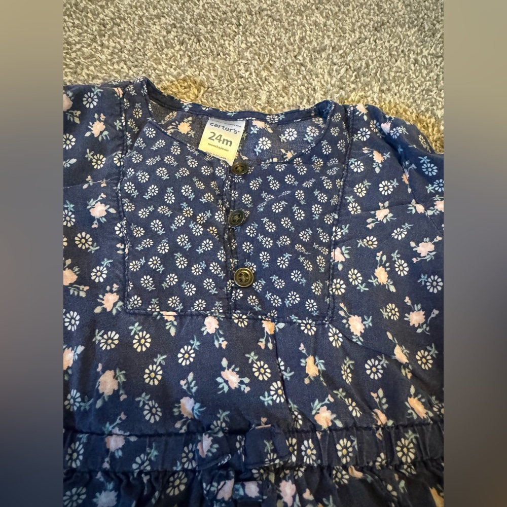 Navy Floral Carter’s Dress Peasant 24 months 24m 100% viscose long sleeve FLAW - Picture 2 of 14